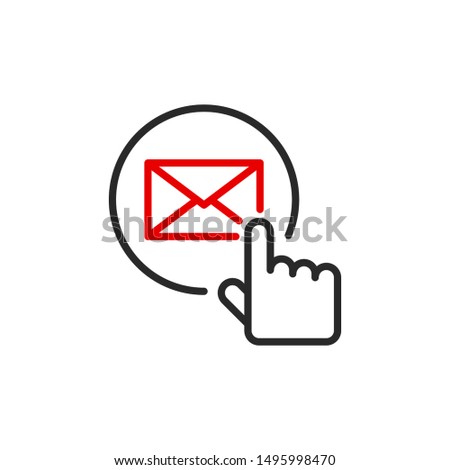 send letter on e-mail outline flat icon. Single high quality outline logo symbol for web design or mobile app. Thin line send mail logo. Black and red icon pictogram isolated on white background