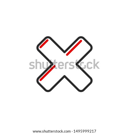 close X error outline flat icon. Single high quality outline logo symbol for web design or mobile app. Thin line sign design logo. Black and red icon pictogram isolated on white background