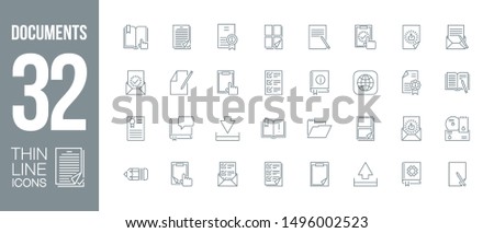 workflow at office work outline flat icons set. Thin line design logo e-mail and post mail workflow. icon pictogram set documents paper icons isolated on white. outline logo symbols for web mobile app