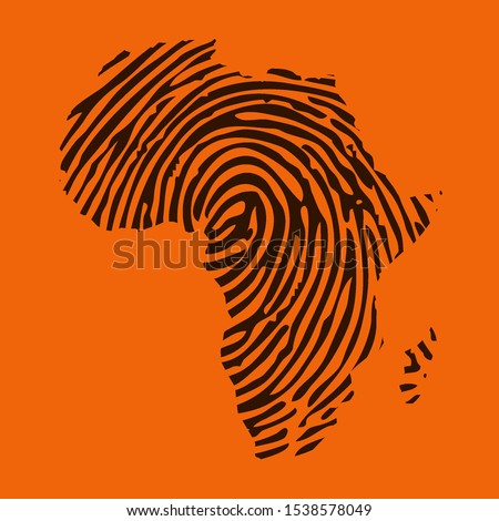 Sketch fingerprint african continent map banner. Dactylogram africa style poster. Flat pattern africa image. Dark Continent Africa ligneous abstract background. African continent timbered silhouette