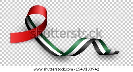 realistic UAE ribbon flag isolated on transparent checkered background. holiday illustration UAE National day Spirit of the union United Arab Emirates, Flat design Logo Anniversary Celebration Card