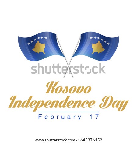 illustration festive banner Happy independence day with state flag of The Republic of Kosovo. Card with flag and coat of arms Republic of Kosovo 2020. picture banner February 17 of foundation day