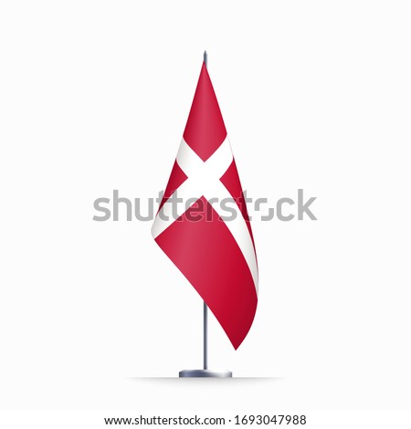 Denmark flag state symbol isolated on background national banner. Greeting card National Independence Day of the Kingdom of Denmark. Illustration banner with realistic state flag.