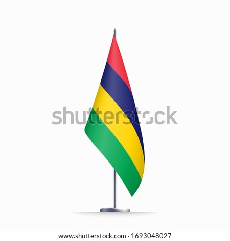 Mauritius flag state symbol isolated on background national banner. Greeting card National Independence Day of the Republic of Mauritius. Illustration banner with realistic state flag.