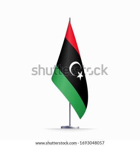 Libya flag state symbol isolated on background national banner. Greeting card National Independence Day of the State of Libya. Illustration banner with realistic state flag.