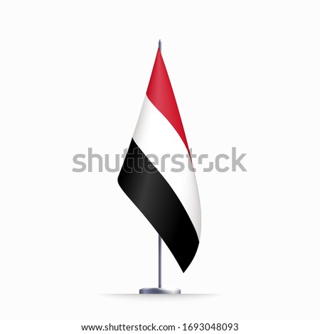 Yemen flag state symbol isolated on background national banner. Greeting card National Independence Day of the Republic of Yemen. Illustration banner with realistic state flag.