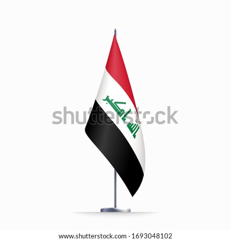 Iraq flag state symbol isolated on background national banner. Greeting card National Independence Day of the Republic of Iraq. Illustration banner with realistic state flag.