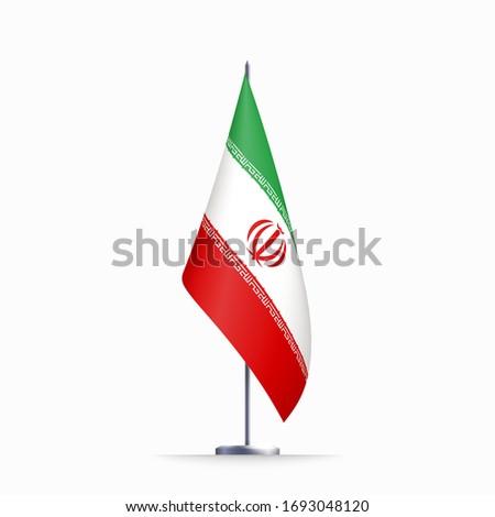 Iran flag state symbol isolated on background national banner. Greeting card National Independence Day of the Islamic Republic of Iran. Illustration banner with realistic state flag.