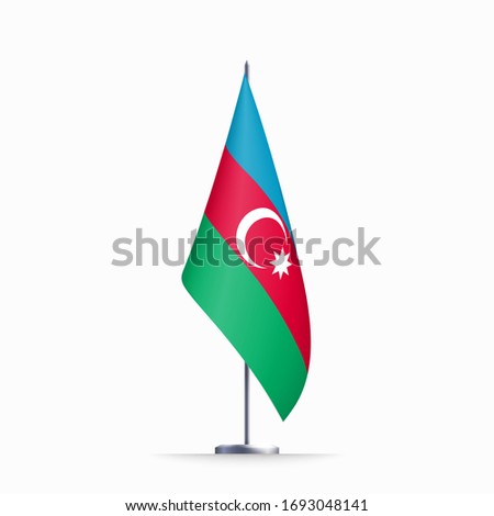 Azerbaijan flag state symbol isolated on background national banner. Greeting card National Independence Day of the Republic of Azerbaijan. Illustration banner with realistic state flag.