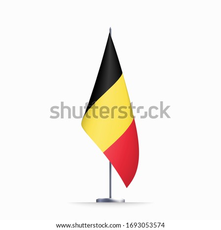 Belgium flag state symbol isolated on background national banner. Greeting card National Independence Day of the Kingdom of Belgium. Illustration banner with realistic state flag.