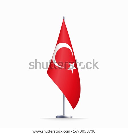Turkey flag state symbol isolated on background national banner. Greeting card National Independence Day of the republic of Turkey. Illustration banner with realistic state flag.