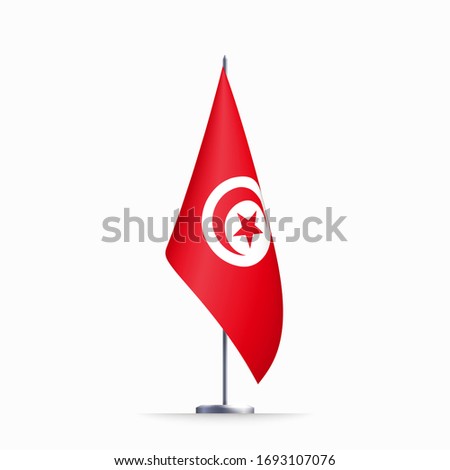 Tunisia flag state symbol isolated on background national banner. Greeting card National Independence Day of the republic of Tunisia. Illustration banner with realistic state flag.