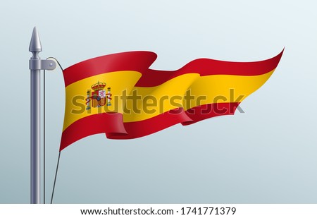 Spain flag state symbol isolated on background national banner. Greeting card National Independence Day of the Kingdom of Spain. Illustration banner with realistic state flag.