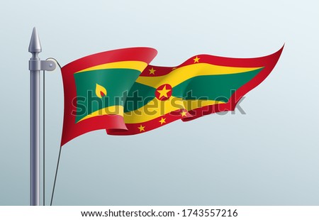 Grenada flag state symbol isolated on background national banner. Greeting card National Independence Day of the Republic of Grenada. Illustration banner with realistic state flag.