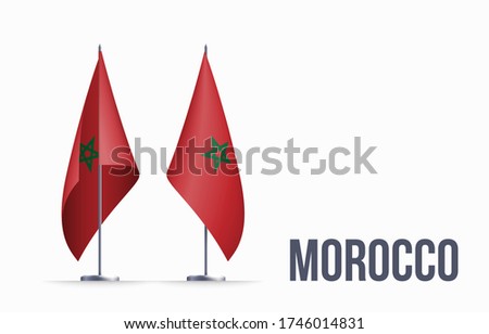 Morocco flag state symbol isolated on background national banner. Greeting card National Independence Day of the Kingdom of Morocco. Illustration banner with realistic state flag.