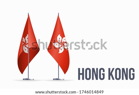 Hong Kong flag state symbol isolated on background national banner. Greeting National Independence Day Hong Kong special administrative region of China. Illustration banner realistic state flag HKSAR.