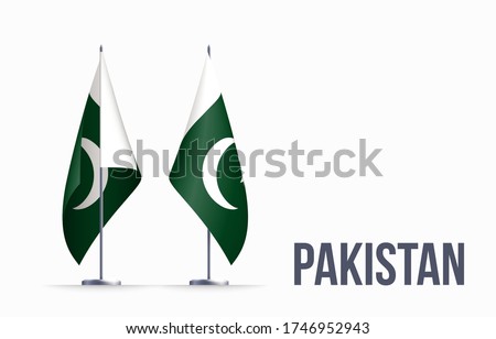 Pakistan flag state symbol isolated on background national banner. Greeting card National Independence Day of the Islamic Republic of Pakistan. Illustration banner with realistic state flag.