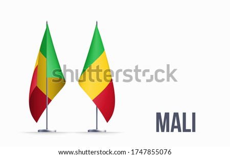 Mali flag state symbol isolated on background national banner. Greeting card National Independence Day of the Republic of Mali. Illustration banner with realistic state flag.