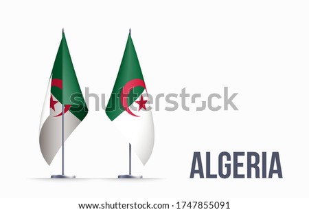 Algeria flag state symbol isolated on background national banner. Greeting card National Independence Day of the Republic of Algeria. Illustration banner with realistic state flag.