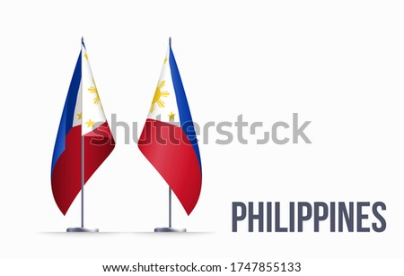 Philippines flag state symbol isolated on background national banner. Greeting card National Independence Day of the Republic of the Philippines. Illustration banner with realistic state flag.