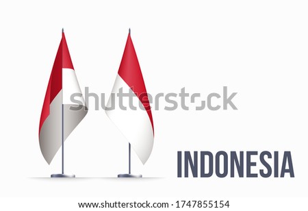 Indonesia flag state symbol isolated on background national banner. Greeting card National Independence Day of the Republic of Indonesia. Illustration banner with realistic state flag.