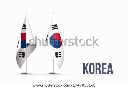 South Korea flag state symbol isolated on background national banner. Greeting card National Independence Day of the Republic of Korea. Illustration banner with realistic state flag.