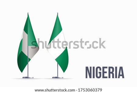 Nigeria flag state symbol isolated on background national banner. Greeting card National Independence Day of the Federal Republic of Nigeria. Illustration banner with realistic state flag.
