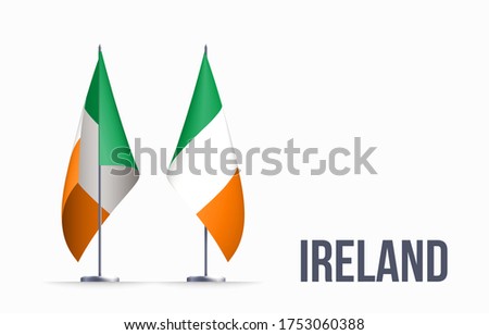 Ireland flag state symbol isolated on background national banner. Greeting card National Independence Day of the Republic of Ireland. Illustration banner with realistic state flag.