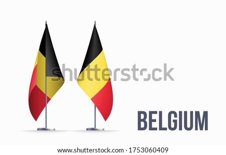 Belgium flag state symbol isolated on background national banner. Greeting card National Independence Day of the Kingdom of Belgium. Illustration banner with realistic state flag.