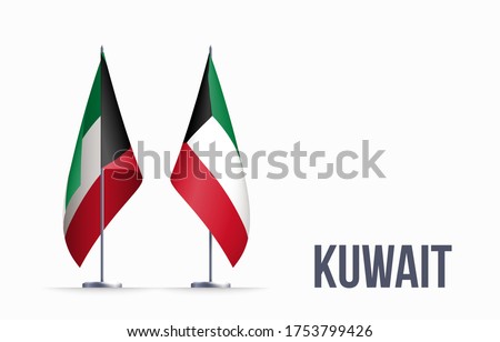 Kuwait flag state symbol isolated on background national banner. Greeting card National Independence Day of the State of Kuwait. Illustration banner with realistic state flag.