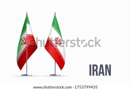 Iran flag state symbol isolated on background national banner. Greeting card National Independence Day of the Islamic Republic of Iran. Illustration banner with realistic state flag.
