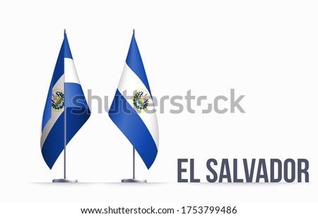 El Salvador flag state symbol isolated on background national banner. Greeting card National Independence Day of the Republic of El Salvador. Illustration banner with realistic state flag.