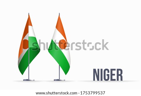 Niger flag state symbol isolated on background national banner. Greeting card National Independence Day of the Republic of the Niger. Illustration banner with realistic state flag.