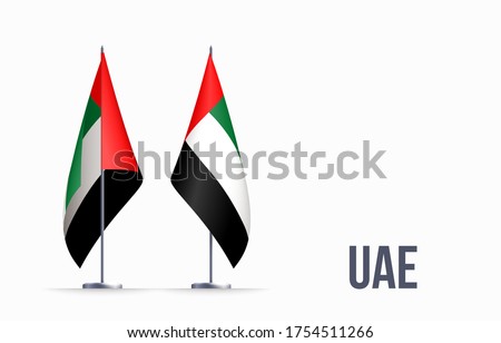 United Arab Emirates flag state symbol isolated on background national banner. Greeting card National Day spirit of the union United Arab Emirates. Illustration banner with realistic state flag of UAE