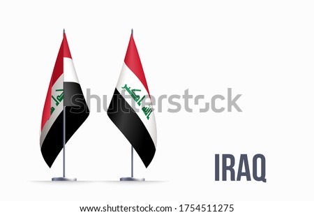 Iraq flag state symbol isolated on background national banner. Greeting card National Independence Day of the Republic of Iraq. Illustration banner with realistic state flag.