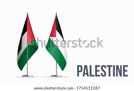 Palestine flag state symbol isolated on background national banner. Greeting card National Independence Day of the State of Palestine. Illustration banner with realistic state flag.