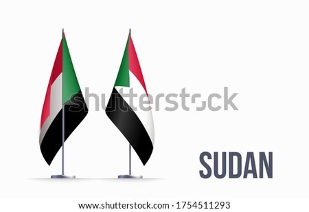 Sudan flag state symbol isolated on background national banner. Greeting card National Independence Day of the Republic of the Sudan. Illustration banner with realistic state flag.