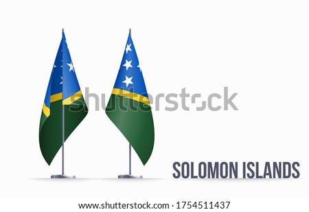 Solomon Islands flag state symbol isolated on background national banner. Greeting card National Independence Day of the Republic of Solomon Islands. Illustration banner with realistic state flag.