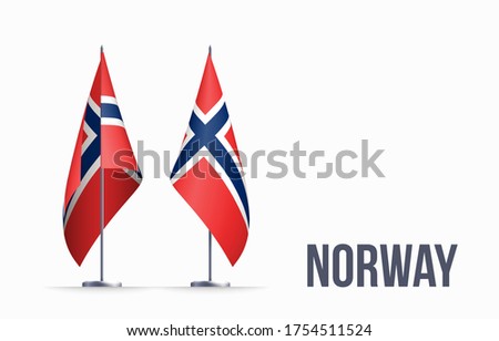 Norway flag state symbol isolated on background national banner. Greeting card National Independence Day of the Kingdom of Norway. Illustration banner with realistic state flag.