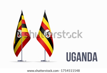 Uganda flag state symbol isolated on background national banner. Greeting card National Independence Day of the Republic of Uganda. Illustration banner with realistic state flag.