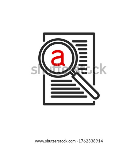 contract page document with magnifier glass outline flat icon. Single quality outline logo search symbol for web design mobile app. Thin line design logo sign Loupe lens icon isolated white background