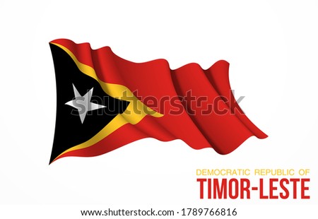 Timor-Leste flag state symbol isolated on background national banner. Greeting card National Independence Day Democratic Republic of Timor-Leste. Illustration banner realistic state flag of East Timor