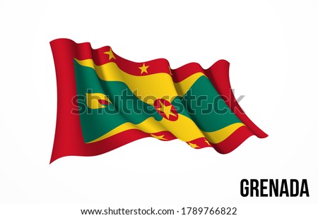 Grenada flag state symbol isolated on background national banner. Greeting card National Independence Day of the Republic of Grenada. Illustration banner with realistic state flag.