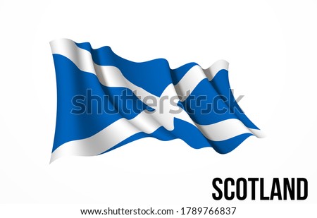 Scotland flag state symbol isolated on background national banner. Greeting card National Independence Day part of the United Kingdom. banner with realistic flag of Saint Andrew's cross or the Saltire