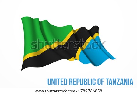 Tanzania flag state symbol isolated on background national banner. Greeting card National Independence Day of the United Republic of Tanzania. Illustration banner with realistic state flag.