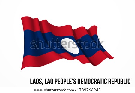 Laos flag state symbol isolated on background national banner. Greeting card National Independence Day of the Lao People's Democratic Republic. Illustration banner with realistic state flag.