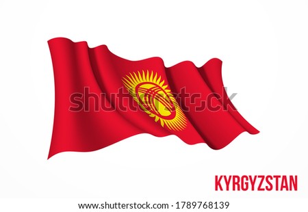 Kyrgyzstan flag state symbol isolated on background national banner. Greeting card National Independence Day of the Kyrgyz Republic. Illustration banner with realistic state flag of Kirghizia.