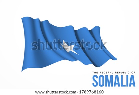 Somalia flag state symbol isolated on background national banner. Greeting card National Independence Day of the Federal Republic of Somalia. Illustration banner with realistic state flag.