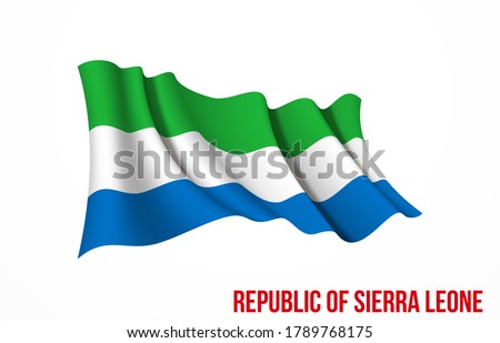 Sierra Leone flag state symbol isolated on background national banner. Greeting card National Independence Day of the Republic of Sierra Leone. Illustration banner with realistic state flag.