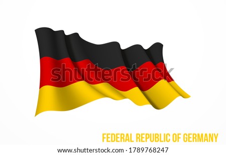 Germany flag state symbol isolated on background national banner. Greeting card National Independence Day of the Federal Republic of Germany. Illustration banner with realistic state flag of FRG.